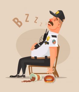 Policjant śpiący na służbie