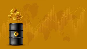 Beczka z ropą, dolary i wykres notowań w tle