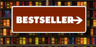 Znak wskazójuący gdzie znajdują się bestsellery w księgarni