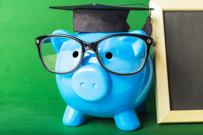 Świnka skarbonka w studenckim birecie